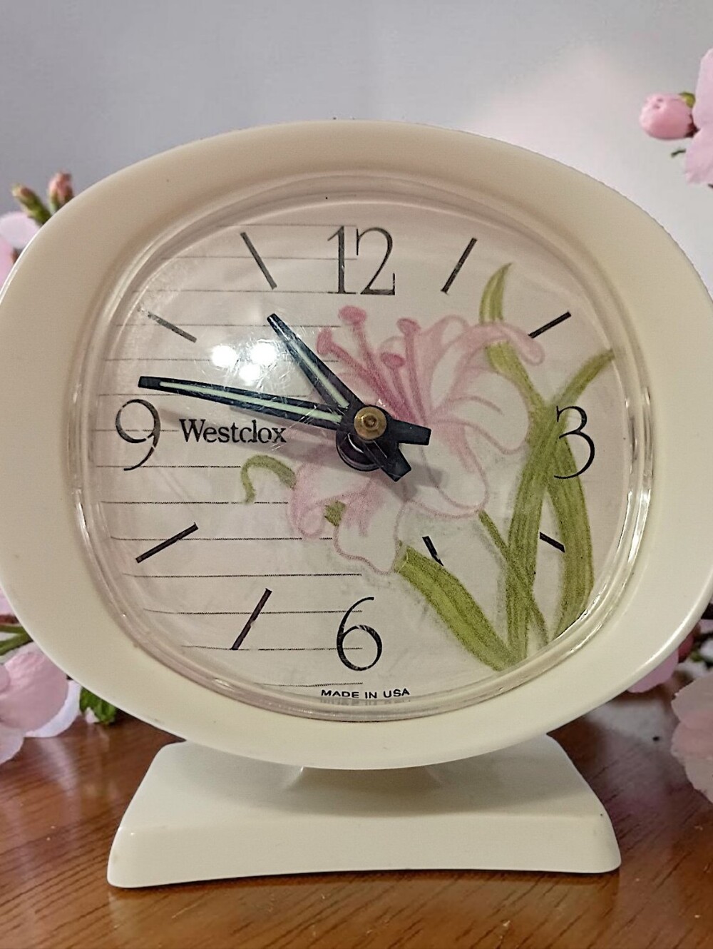 Vtg Westclox Pink Flower Faced Alarm Clock Manual Wind Up Works Great Cottage
